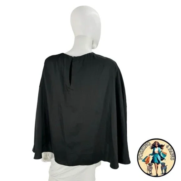 Tuckernuck NEW Black Selma Satin Twill Cape Flowy Round Neck Blouse Top Size XL - Picture 6 of 8